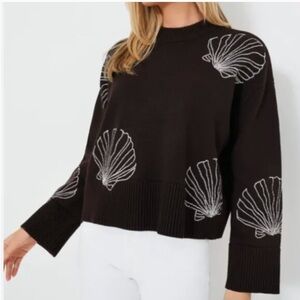 TUCKERNUCK Sz S Brown Seashells Camille Oversized Comfy Sweater Coastal Cotton